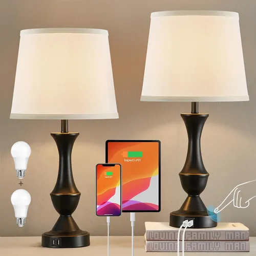 Vista 18 de Luvkczc Juego de 2 lámparas táctiles para sala de estar, lámparas de noche de 3 vías con pantalla de vidrio, color blanco lavado