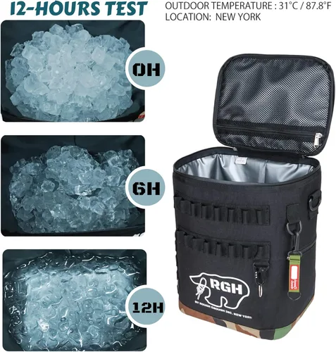 Vista 2 de Rough Enough - Bolsa térmica de latas de vino suave portátil para playa, campamento, pesca, golf con sistema Molle, 15 litros