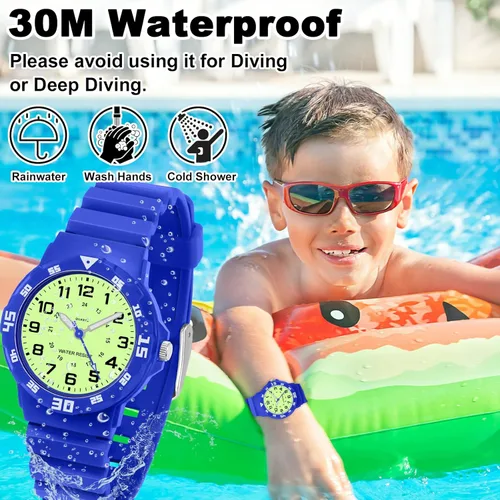 Vista 3 de Reloj analógico para niños, resistente al agua, para enseñar el tiempo, para niños y niñas, correa suave para aprender