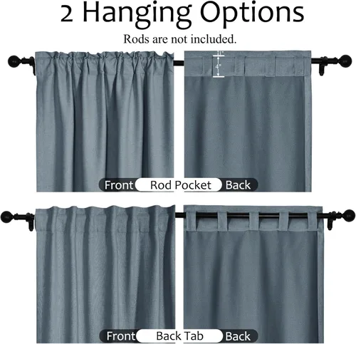 Vista 57 de Frelement Cortinas opacas de lino natural, paneles de cortinas con bolsillo para barra y pestaña trasera, para sala de estar, cortinas