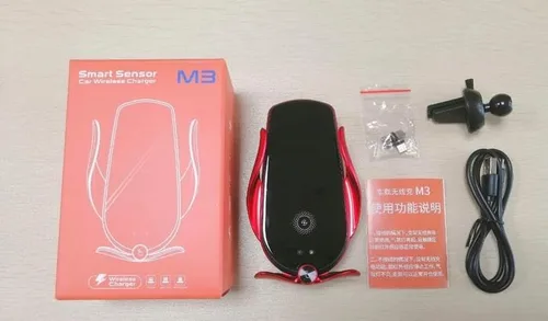 Vista 4 de Cargador inalámbrico plateado M3 Car Air Vent Phone Holder 15W carga rápida iOS Android compatible con sensor inteligente modelo actualizado