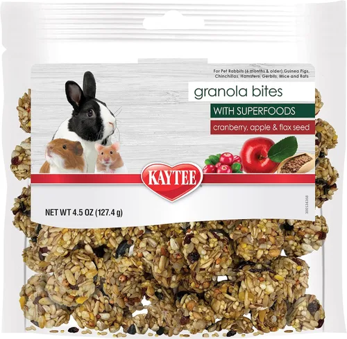 Kaytee Mordiscos de granola con superalimentos de arándano, manzana y lino para ratas, ratones, hámsters, jerbos, conejos, cobayas y chinchillas,