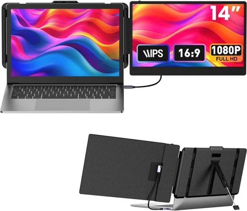 Extensor de pantalla para laptop de 14 pulgadas, monitor portátil FHD 1080P, tipo C/HDMI/USB-A Plug & Play, extensor de monitor para laptop