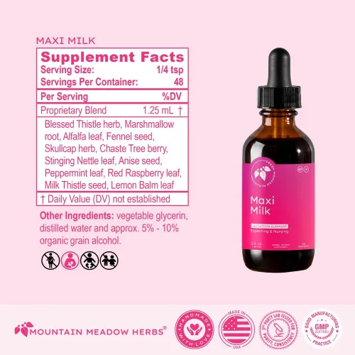 Vista 4 de Mountain Meadow Herbs Maxi-Milk - Soporte líquido natural para la lactancia para aumentar la producción de leche materna de forma rápida y efectiva