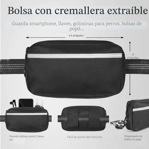 Vista 3 de iYoShop Correa de perro manos libres con bolsa con cierre, dobles asas acolchadas y elástica duradera para caminar, trotar y correr con tu perro