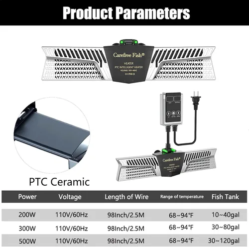 Vista 9 de Carefree Fish Calentador de cerámica PTC para acuario de 500 W, 2 en 1, control PID, control digital de chip independiente, el calentador más
