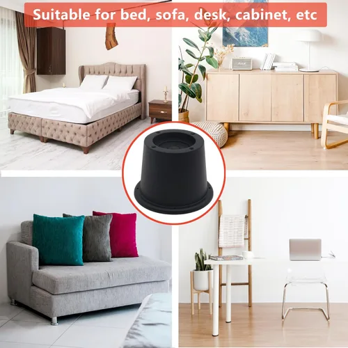 Vista 4 de Paquete de 4 Elevadores de Muebles Elevadores de Cama Negros de 2 Pulgadas, Elevadores de Cama para Sofá, Sillón, Escritorio, Elevadores de Marco