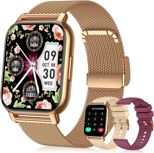 Vista 8 de Reloj inteligente para mujer (3 bandas), reloj inteligente con llamadas Bluetooth y control de voz AI, pantalla HD de 1.85 pulgadas, monitor