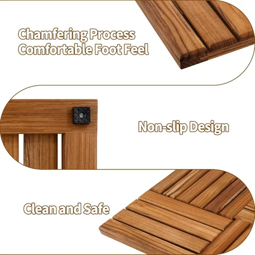 Vista 5 de Utoplike Alfombrilla de Baño de Madera de Teca, Alfombrilla de Ducha de Madera para Baño, 24 x 16 pulgadas Alfombrilla de Suelo de Madera