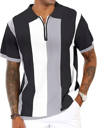 Camisas polo de moda para hombre, camisas de punto vintage a rayas, camisas de golf casuales ajustadas