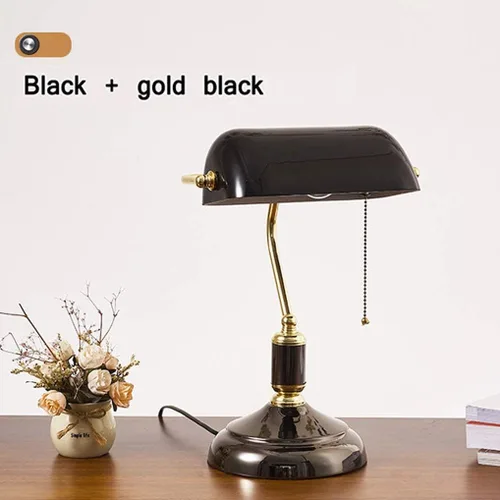 Vista 8 de Lámpara de mesa retro, lámpara tradicional de banqueros con interruptor de extracción, lámpara de escritorio vintage, lámpara de biblioteca antigua