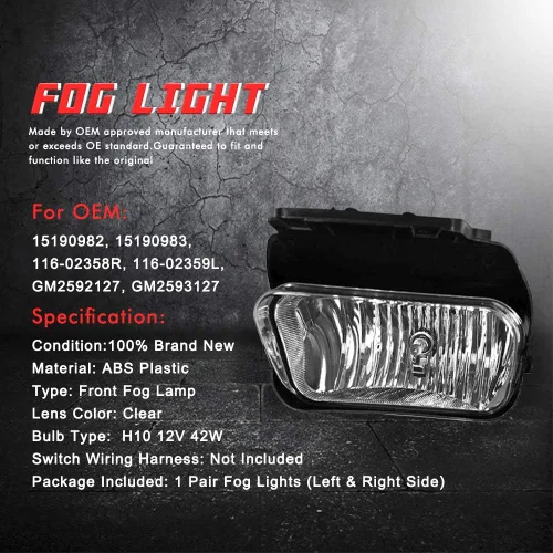 Vista 4 de A ABIGAIL Luces antiniebla de conducción de repuesto para Chevy Silverado 2003 2004 2005 2006 2007 todos los modelos Avalanche 2002-2006 sin