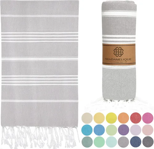 Vista 18 de Madamelique Toalla de playa turca con bolsa de playa, 39 x 74 pulgadas, toallas de playa prelavadas de gran tamaño, 100 % algodón, secado rápido