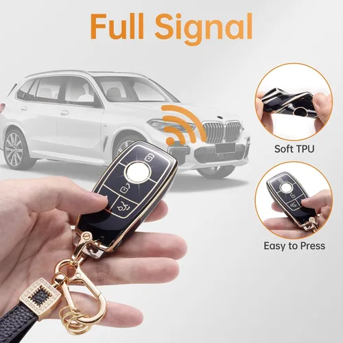 Vista 3 de Funda para llavero Benz, cordón de cuero con protección para llave inteligente, compatible con Clase A, Clase C, Clase G, Clase E y Clase S 2017-2021