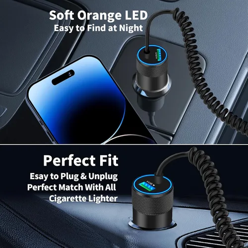 Vista 8 de Apple MFi Certified iPhone Car Charger Fast Charging, Braveridge 4.8A USB Power Cigarette Lighter Car Carplay Charger Adapter with 6FT Coiled