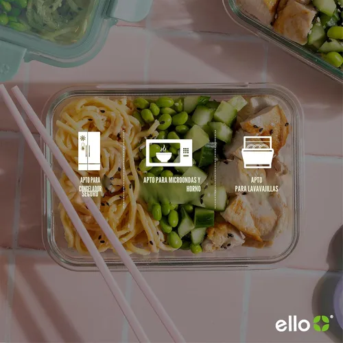 Vista 7 de Ello Color Lock 3.4 tazas 10 piezas, juego de 5 sets de preparación de comidas de vidrio con recipientes herméticos de almacenamiento de alimentos