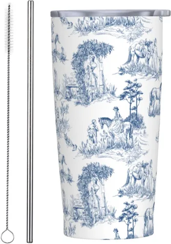 Vista 8 de Camo - Vaso de acero inoxidable aislado de 20 onzas con tapas y pajitas, de acero inoxidable, doble pared aislada al vacío, taza de café de viaje