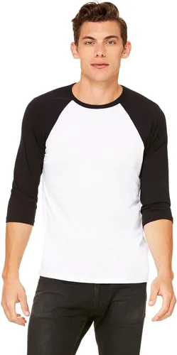 Bella + Canvas - Camiseta de béisbol unisex con manga 3/4 (3200) DEEP HTHR/NEGRO Blanco/Negro