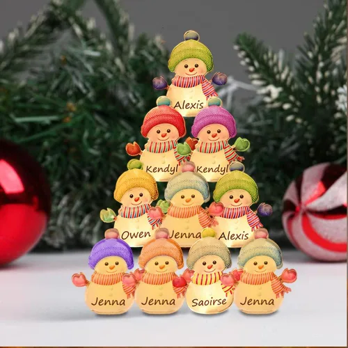 Luz personalizada para árbol de Navidad, muñeco de nieve, nombre personalizado para familia y niños, lámpara de árbol de Navidad, luz nocturna de