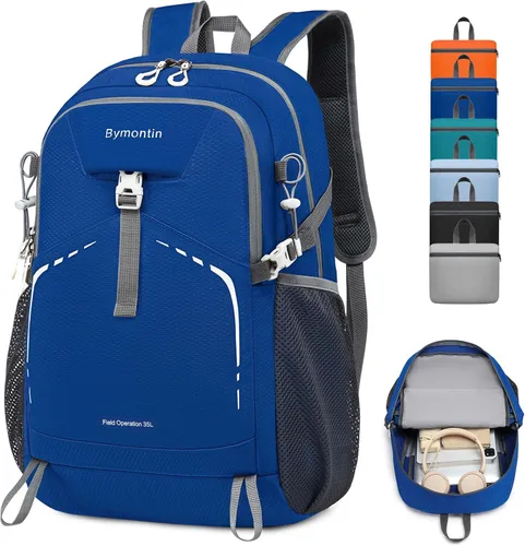 Vista 10 de Mochila plegable ligera de 35 litros - Mochila plegable duradera para viajes, senderismo y gimnasio (negro)