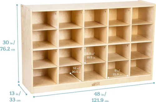 Vista 2 de ECR4Kids Gabinete de abedul para bandejas de almacenamiento para el aula, recipientes