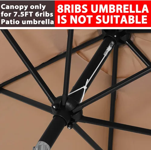 Vista 13 de ABCCANOPY Sombrilla para Exteriores de 7.5 pies, Repuesto de Cubierta Superior Compatible con 6 Varillas (Azul)