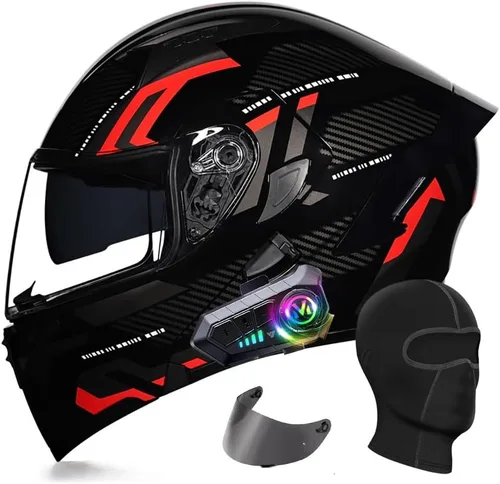 Vista 20 de Cascos modulares de motocicleta Bluetooth, aprobado por DOT, casco de motocicleta de doble visera, casco integrado con doble altavoz integrado