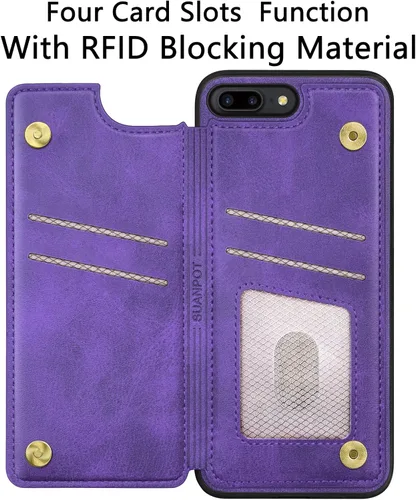 Vista 5 de SUANPOT Funda tipo cartera con bloqueo RFID para iPhone 7 Plus/8 Plus con tarjetero y tarjetero de crédito, funda de piel sintética con tapa