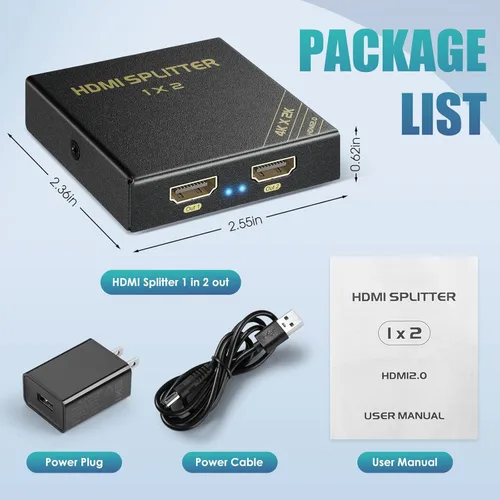 Vista 6 de Divisor HDMI 4K 1 en 2 salidas 60Hz - HDCP 2.2/2.3 Bypass, HDR, Dolby Atmos/DTS5.1/7.1 - Compatible con PS5/PS4/PS3, Apple TV, Xbox, caja de cable
