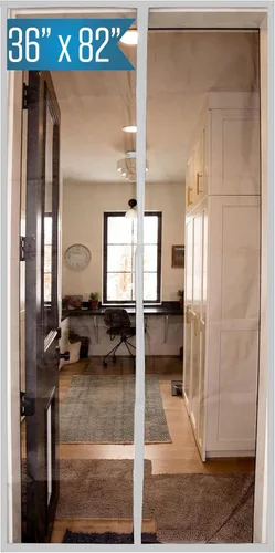 Vista 8 de Puerta magnética de malla de fibra de vidrio resistente de Fenestrelle, con cierre magnético autoajustable, manos libres, con moldura negra – Se