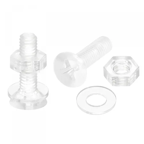 Vista 18 de uxcell Tornillos de máquina Phillips de plástico M3 x 0.472 in con tuercas y arandelas planas, pernos de máquina de cabeza plana de PC