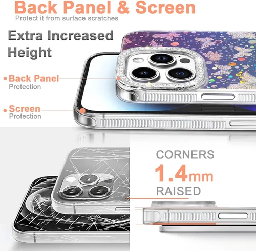 Vista 231 de I-MGAE-IN-AR - Funda diseñada para iPhone 12 y 12 Pro, diseño de mariposa plateada brillante, funda protectora de poliuretano termoplástico, suave
