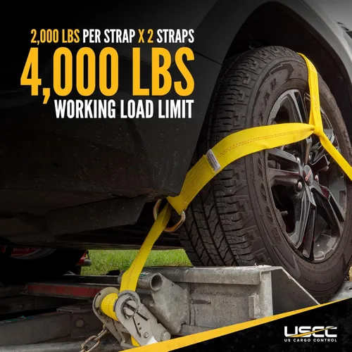 Vista 5 de US Cargo Control Tow Dolly Basket Straps with Flat Snap Hooks and Ratchets (4-Pack), Tow Dolly Straps Fit Tires 14-17 Inches, 12,000 LBS Break
