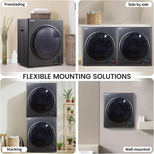 Vista 6 de Secadora Portátil de 3.5 pies cúbicos, secadora compacta de 1500 W con tambor de acero inoxidable, 4 modos de secado, protección contra