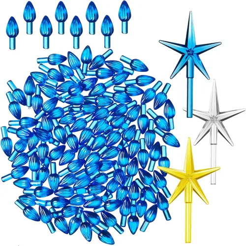Casafield Luces de repuesto de cerámica para árbol de Navidad, 108 bombillas azules y adornos de 3 estrellas