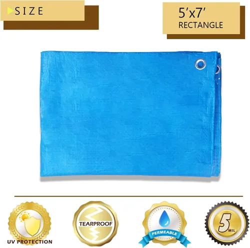 Vista 2 de COARBOR Lona impermeable de 5 x 7 pies, protección de 0.197 in, cubierta de piscina para barco al aire libre, caravana, color azul