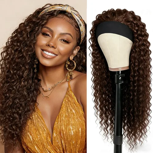 Vista 25 de XSY: Peluca de diadema de cabello humano de onda profunda sin pegamento, sin encaje frontal, peluca de diadema rizada, lista para usar y llevar