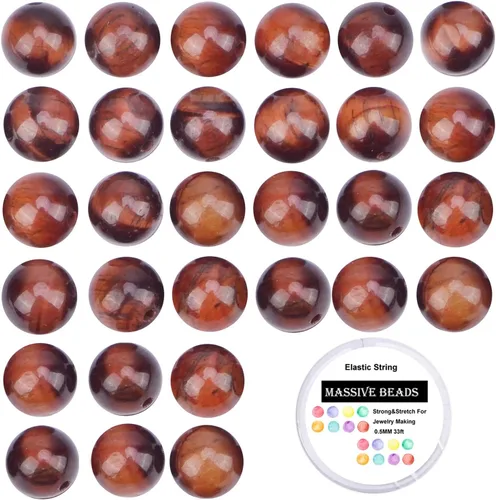 Vista 39 de 100 piezas de cuentas de cristal natural, piedras preciosas redondas sueltas de sanación energética con cordón elástico de cristal gratis