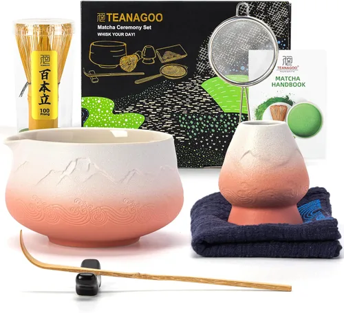Vista 12 de TEANAGOO Juego de 7 batidores de matcha azul, juego de matcha de cerámica, kit de matcha para ceremonia, juego de té matcha para hacer