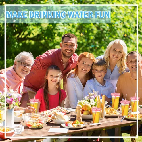 Vista 6 de Mifoci 12 vasos de plástico con tapas y pajillas, vasos de plástico reutilizables, vaso a granel con popote y tapa, vaso helado para beber agua, Rosa