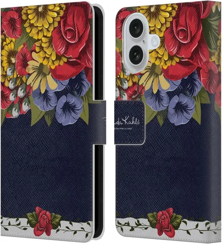 Vista 142 de Head Case Designs Funda con licencia oficial de Frida Kahlo Portrait Red Florals - Funda de piel tipo cartera compatible con Apple iPhone 14 Pro