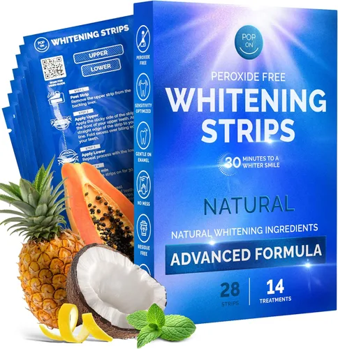 Tiras blanqueadoras para dientes sensibles, sin esmalte, sin peróxido, tiras blanqueadoras de dientes con enzimas naturales, puntas blancas suaves