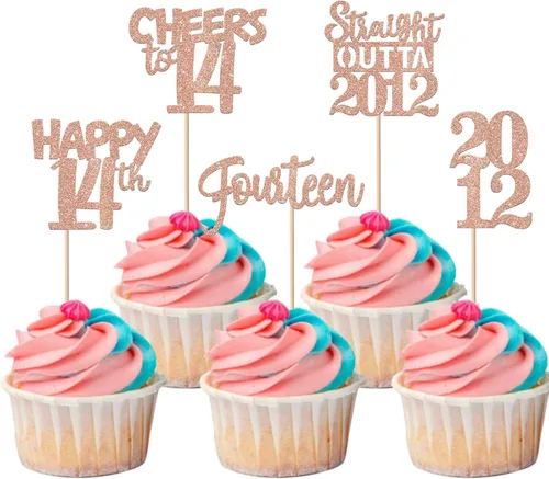 Vista 114 de 30 piezas de decoraciones para pastel de cumpleaños número 10, decoraciones de cupcakes negras con brillo, 10 feliz cumple, directo desde 2016, 10