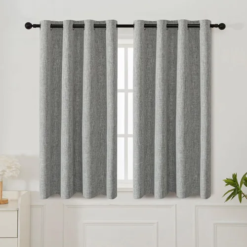 Vista 8 de INLINAS Cortinas opacas con textura anudada de lino sintético, 100% bloqueo de luz, reducción de ruido, ojales de tela de triple capa para Beige