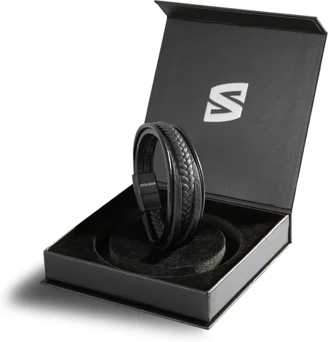 Vista 2 de SERASAR Premium Leather Bracelet Braid for Men in Black & Brown Various Lengths Magnetic Stainless Steel Clasp Exclusive Jewellery Box Great