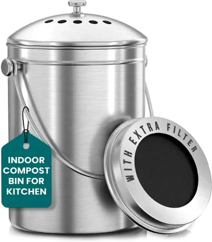 Utopia Kitchen Contenedor de compostaje para encimera de 1 galón, acero Plateado