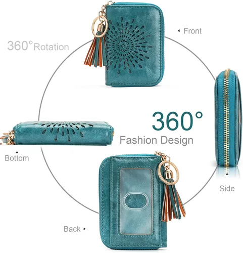 Vista 3 de APHISON RFID - Porta tarjeta de crédito con llavero, cartera pequeña con cremallera para mujer, Moderno