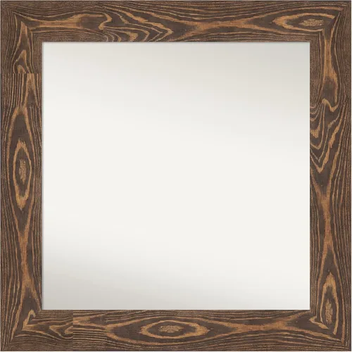 Vista 343 de Amanti Art Espejo de baño marrón para sobre fregadero, 26 x 26 pulgadas, espejo de tocador cuadrado marrón rústico Alexandria, marco de madera