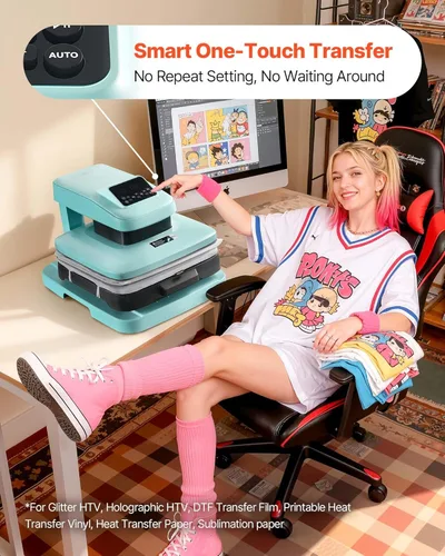 Vista 4 de Máquina de presión de calor automática VEVOR, 15 x 15 pulgadas, máquina de estampado para playeras con liberación automática y presión ajustable