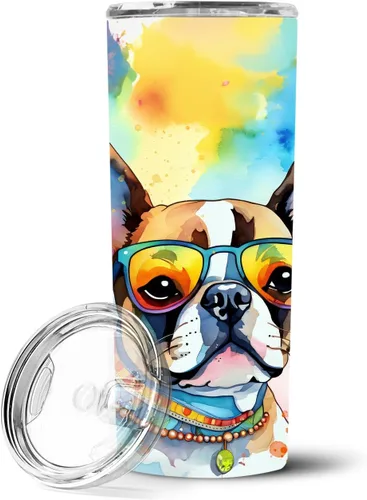 Vista 37 de Caroline's Treasures Siberian Husky Hippie Dawg - Vaso delgado de acero inoxidable al vacío de doble pared reutilizable, vaso aislado para café